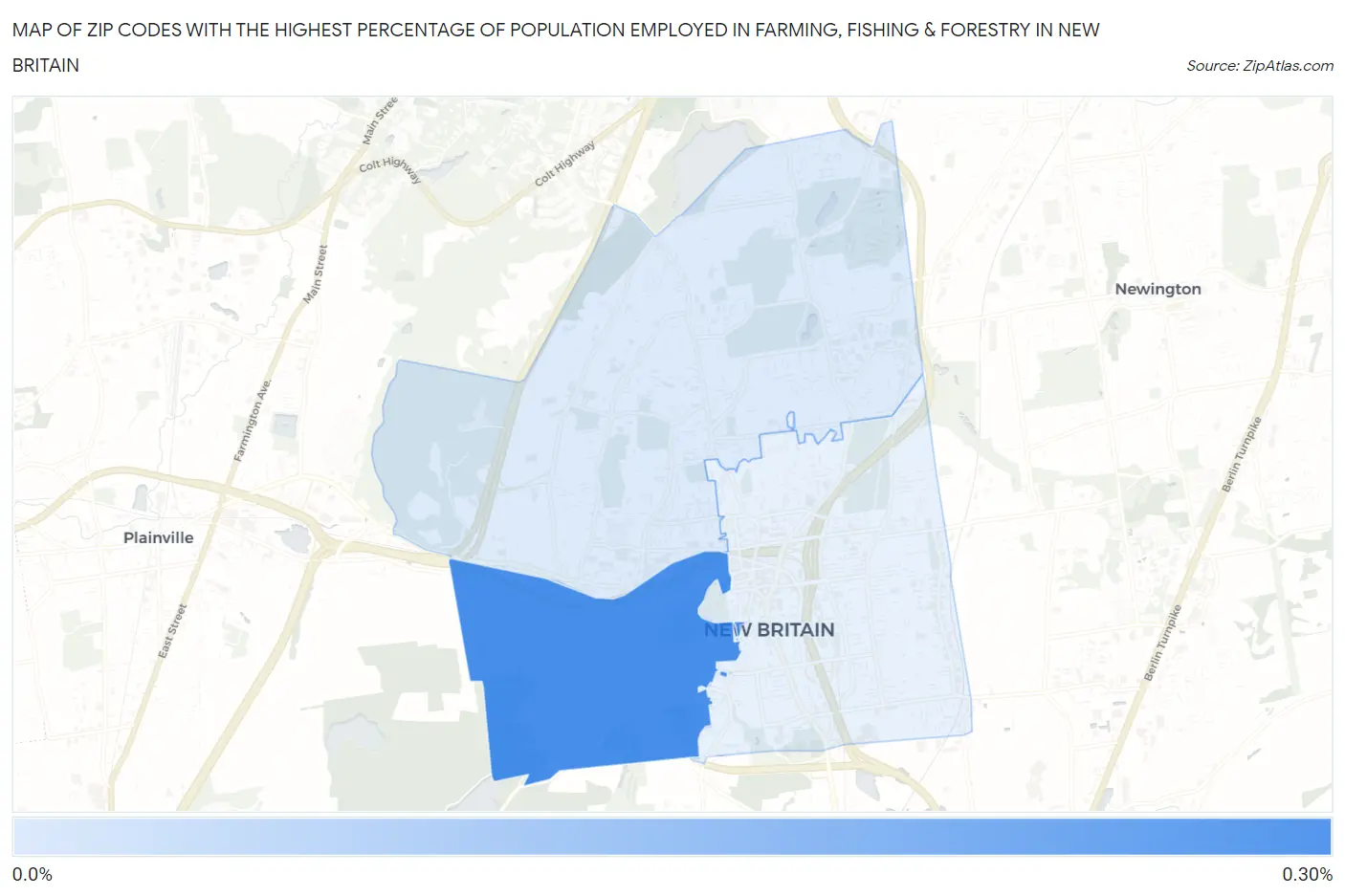Zip Codes with the Highest Percentage of Population Employed in Farming, Fishing & Forestry in New Britain Map