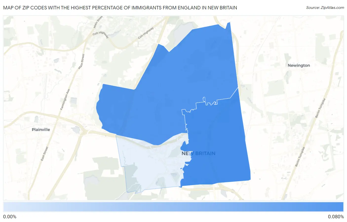 Zip Codes with the Highest Percentage of Immigrants from England in New Britain Map