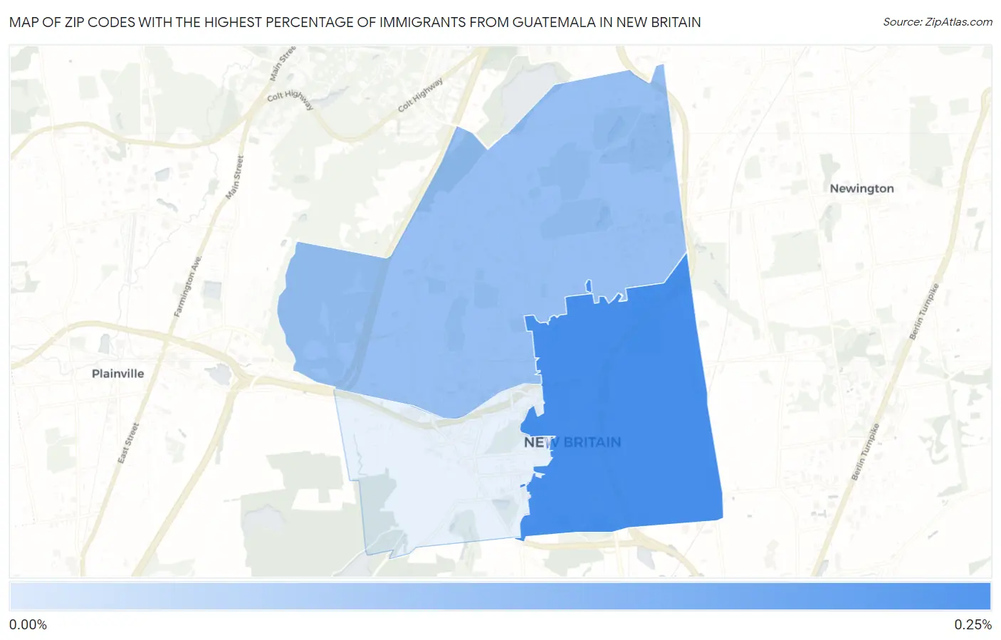 Zip Codes with the Highest Percentage of Immigrants from Guatemala in New Britain Map
