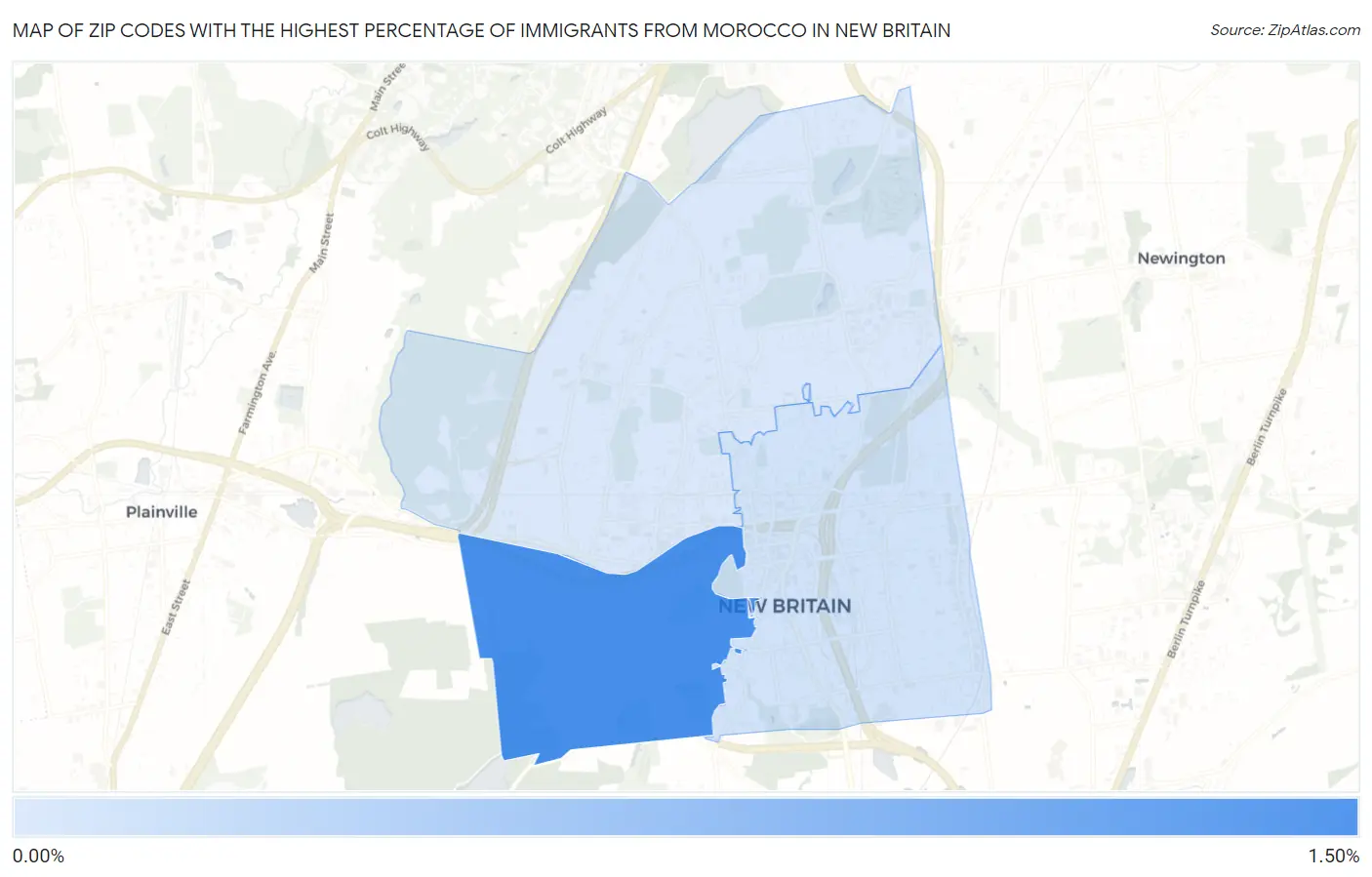 Zip Codes with the Highest Percentage of Immigrants from Morocco in New Britain Map