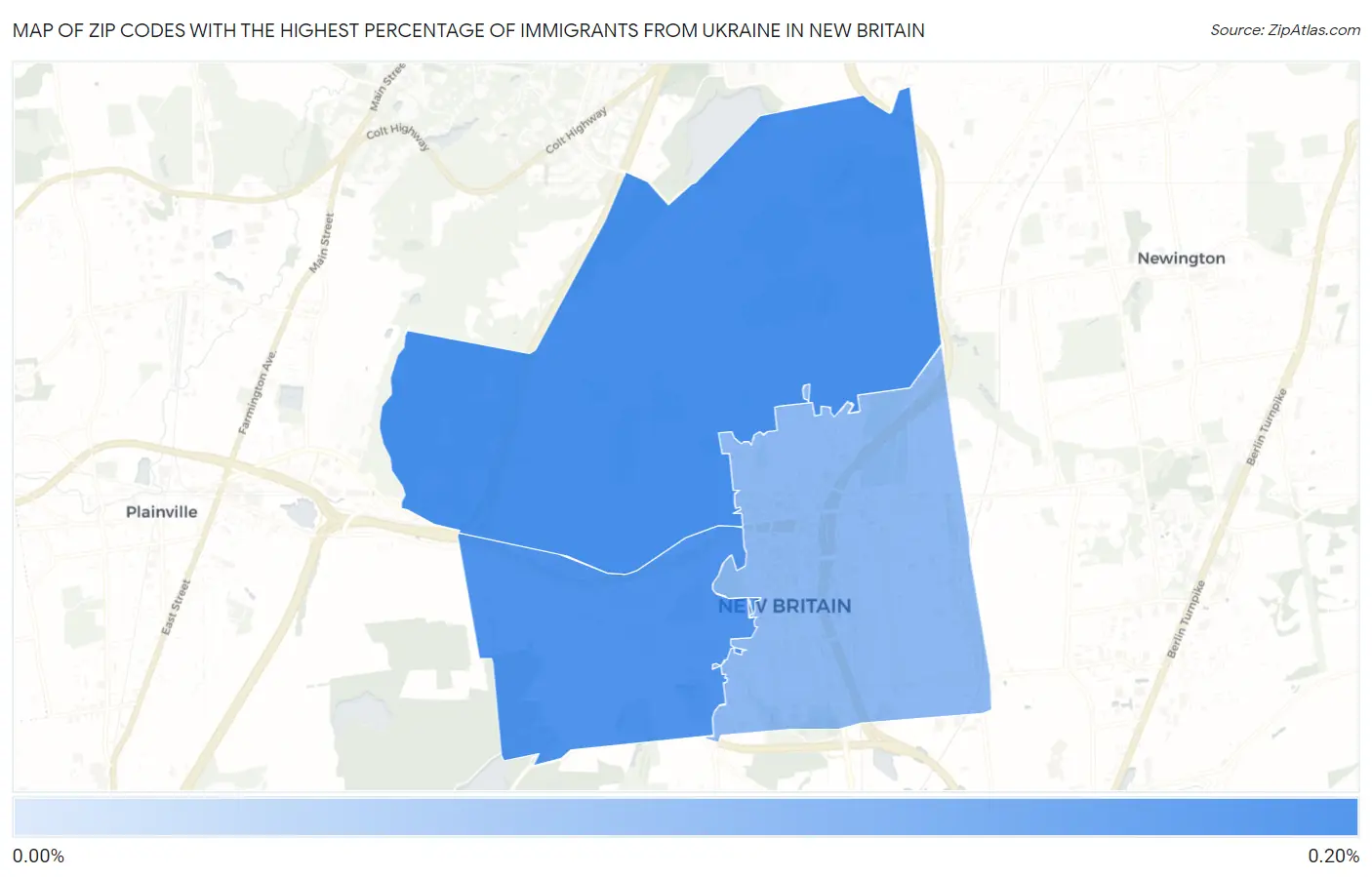 Zip Codes with the Highest Percentage of Immigrants from Ukraine in New Britain Map