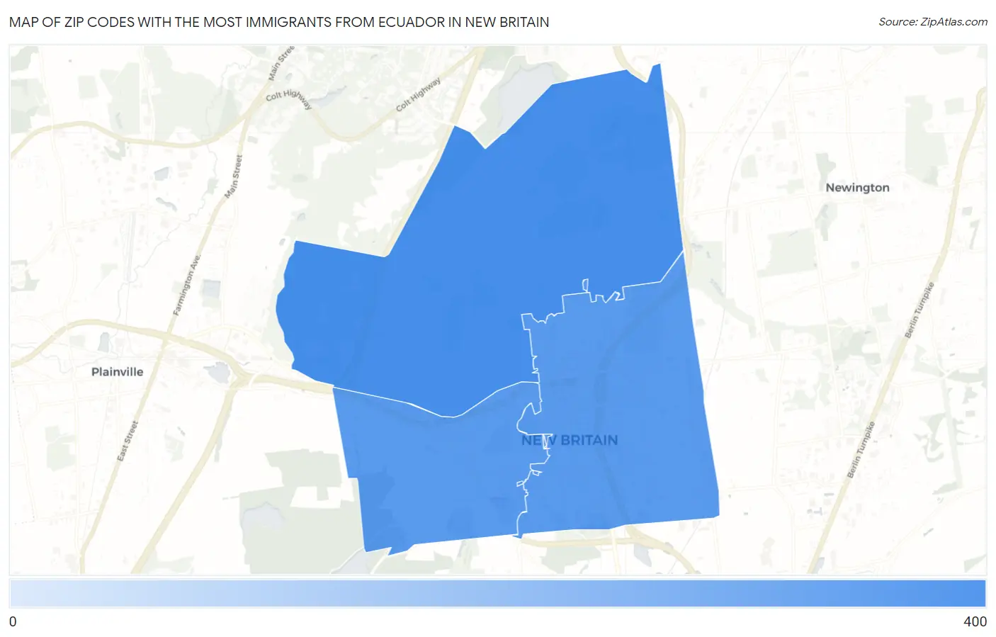 Zip Codes with the Most Immigrants from Ecuador in New Britain Map