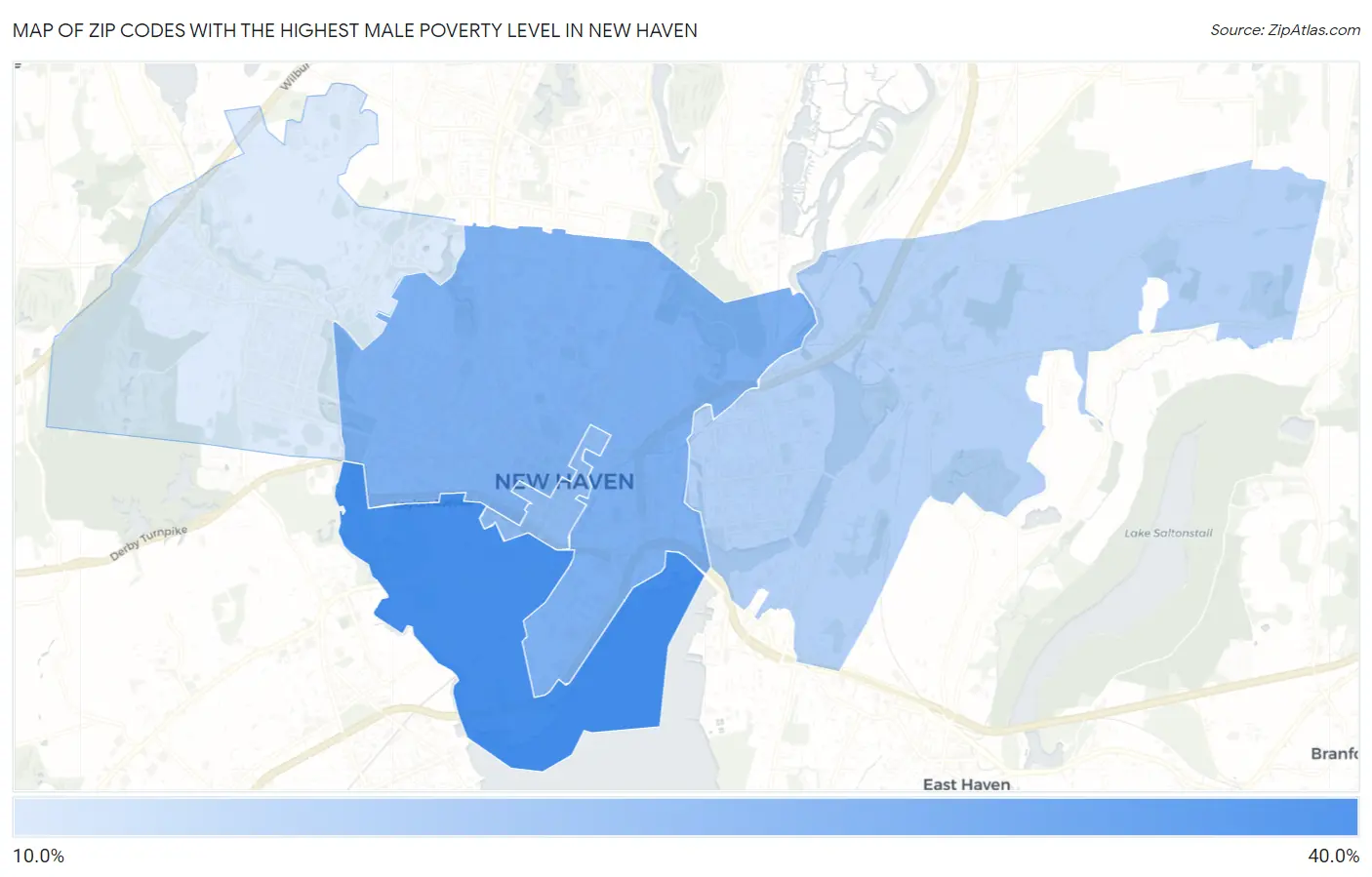 Zip Codes with the Highest Male Poverty Level in New Haven Map