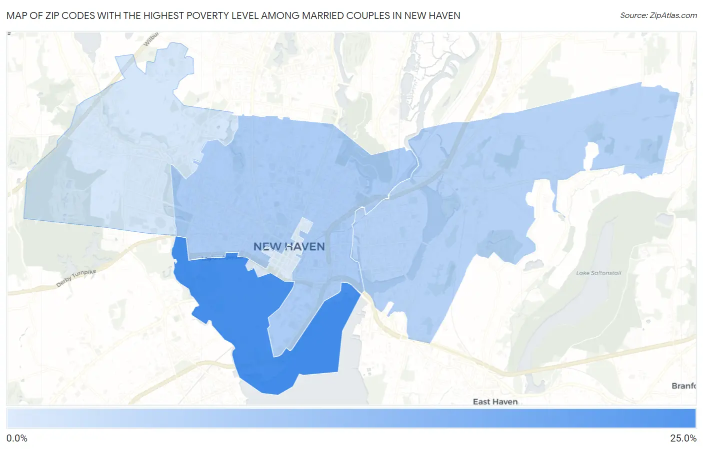 Zip Codes with the Highest Poverty Level Among Married Couples in New Haven Map
