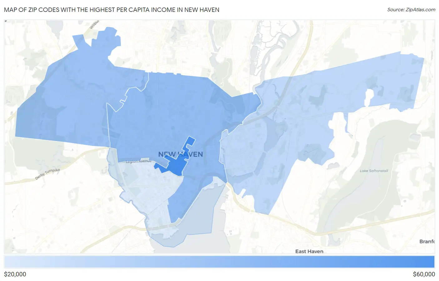 Zip Codes with the Highest Per Capita Income in New Haven Map