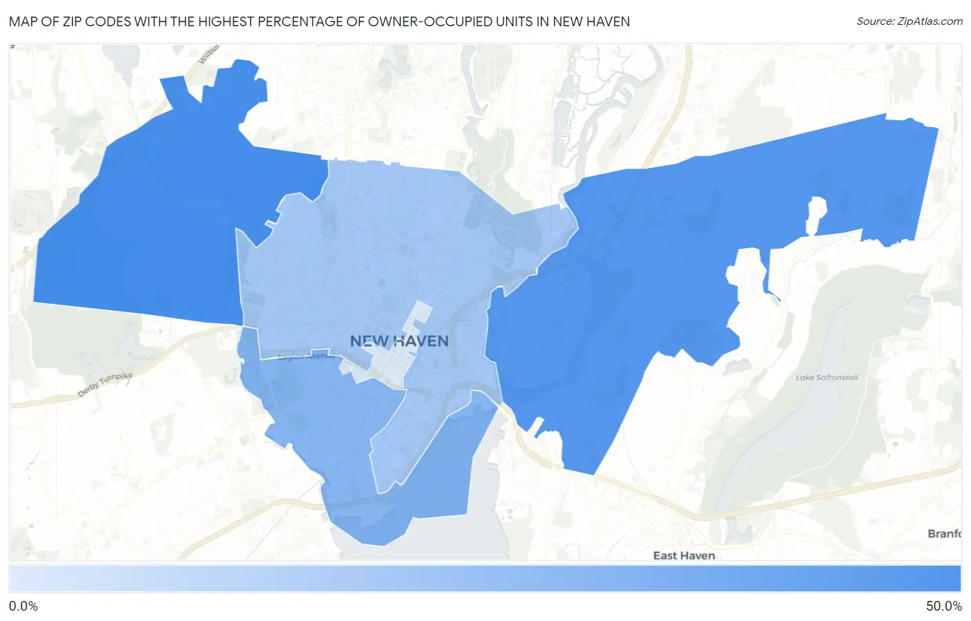 Zip Codes with the Highest Percentage of Owner-Occupied Units in New Haven Map