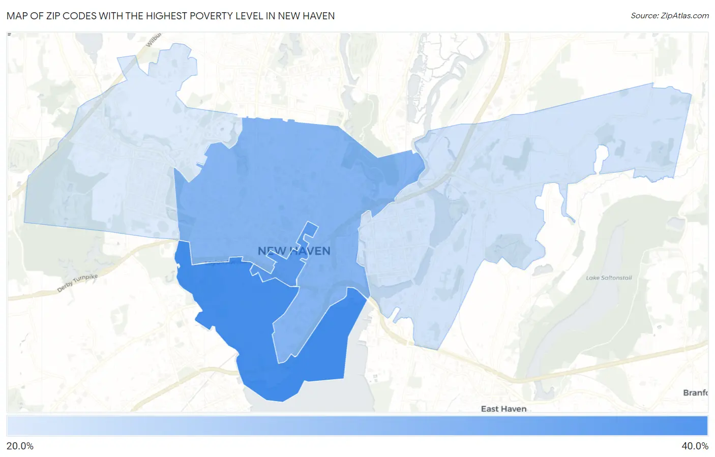 Zip Codes with the Highest Poverty Level in New Haven Map
