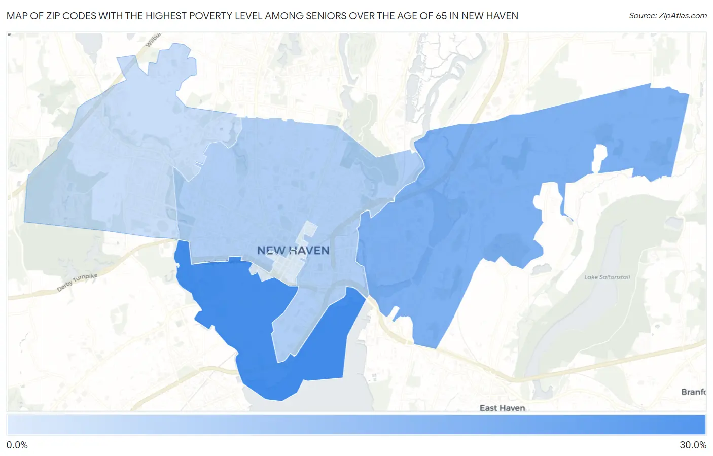 Zip Codes with the Highest Poverty Level Among Seniors Over the Age of 65 in New Haven Map