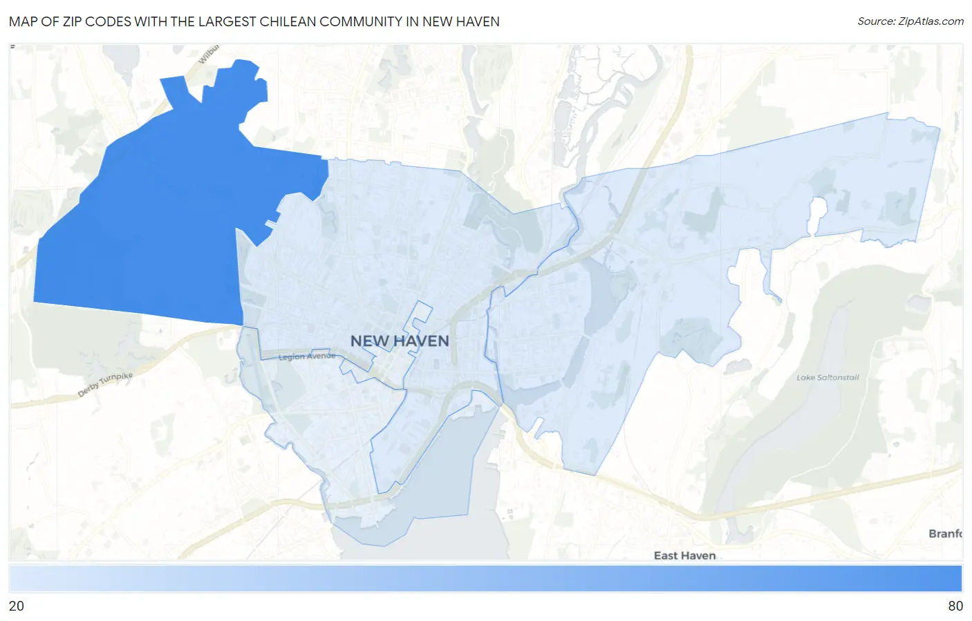 Zip Codes with the Largest Chilean Community in New Haven Map