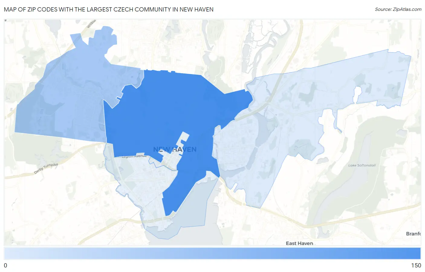 Zip Codes with the Largest Czech Community in New Haven Map