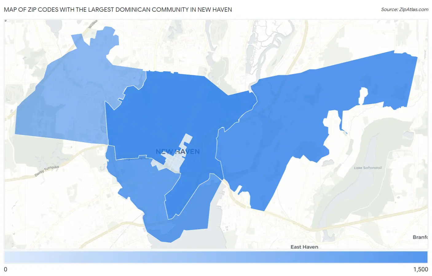 Zip Codes with the Largest Dominican Community in New Haven Map