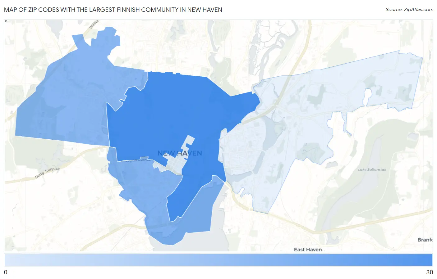 Zip Codes with the Largest Finnish Community in New Haven Map
