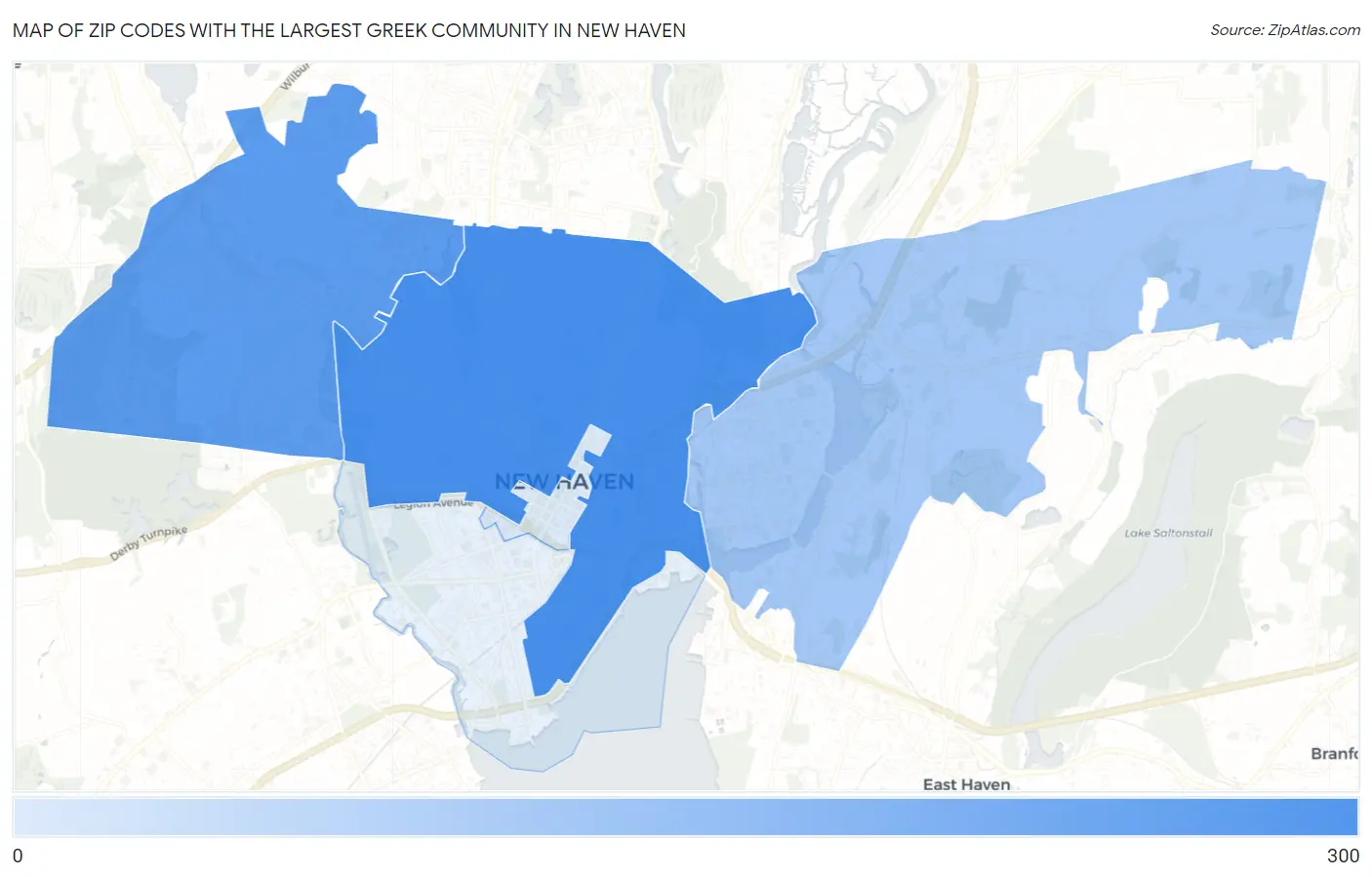 Zip Codes with the Largest Greek Community in New Haven Map