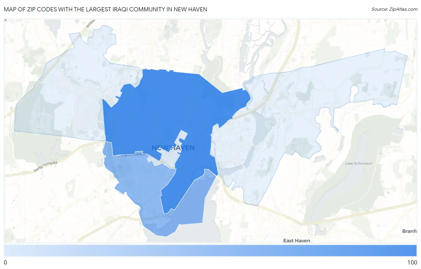 Zip Codes with the Largest Iraqi Community in New Haven Map