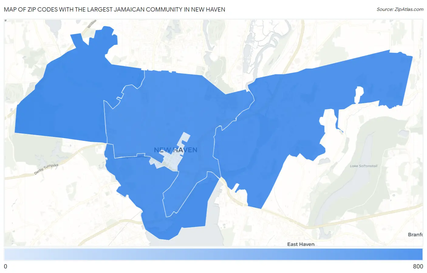 Zip Codes with the Largest Jamaican Community in New Haven Map