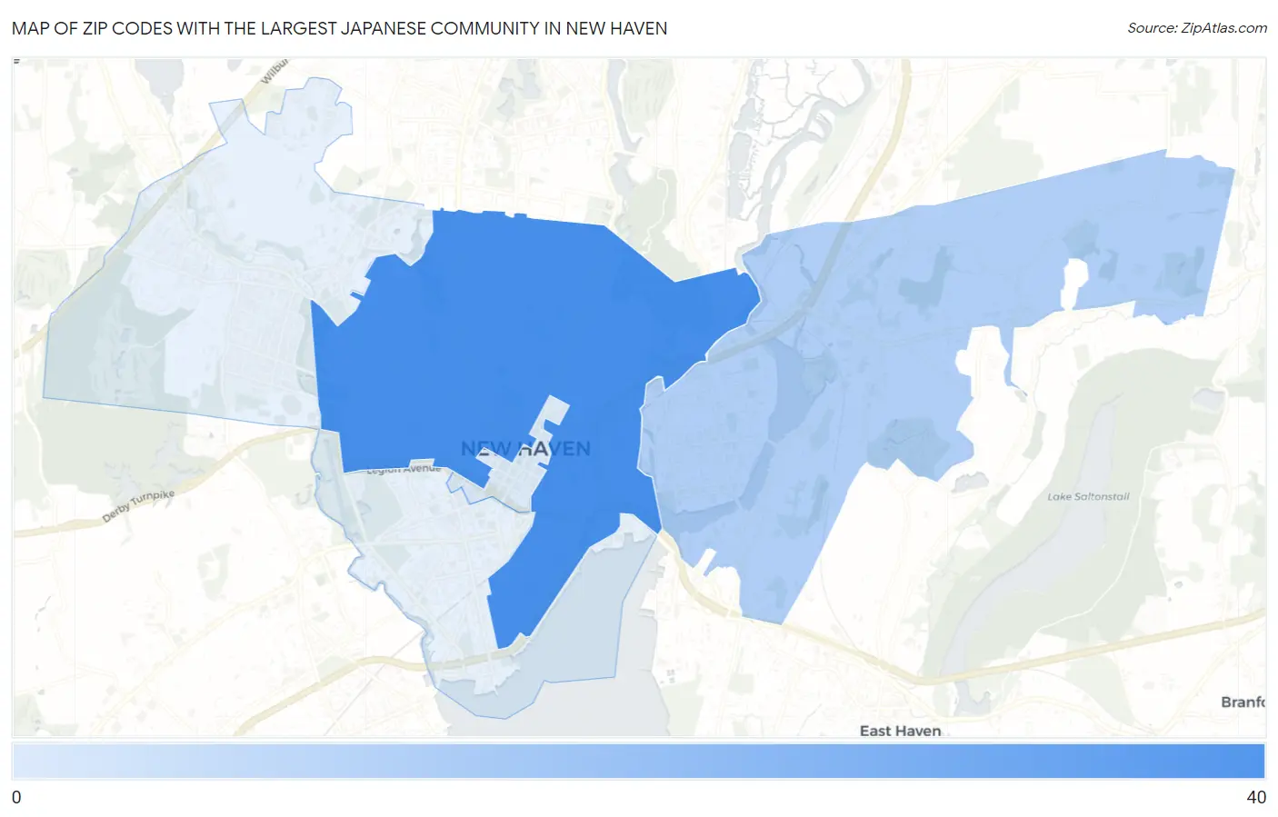 Zip Codes with the Largest Japanese Community in New Haven Map