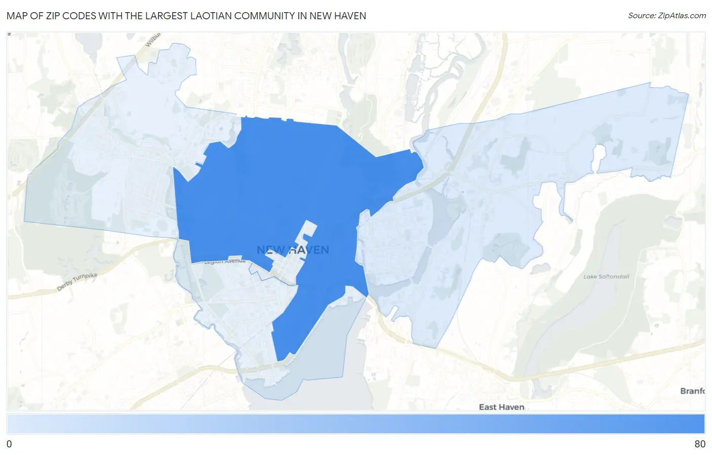 Zip Codes with the Largest Laotian Community in New Haven Map