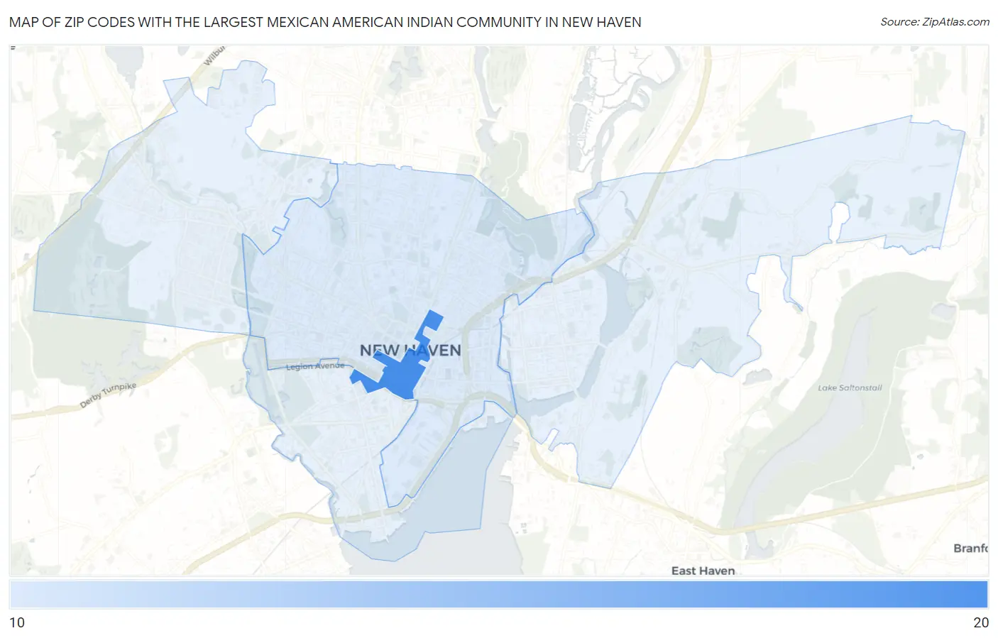 Zip Codes with the Largest Mexican American Indian Community in New Haven Map