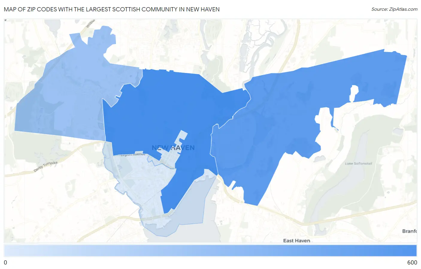 Zip Codes with the Largest Scottish Community in New Haven Map