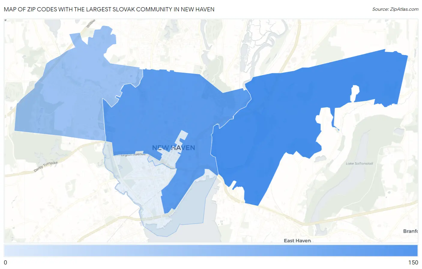 Zip Codes with the Largest Slovak Community in New Haven Map