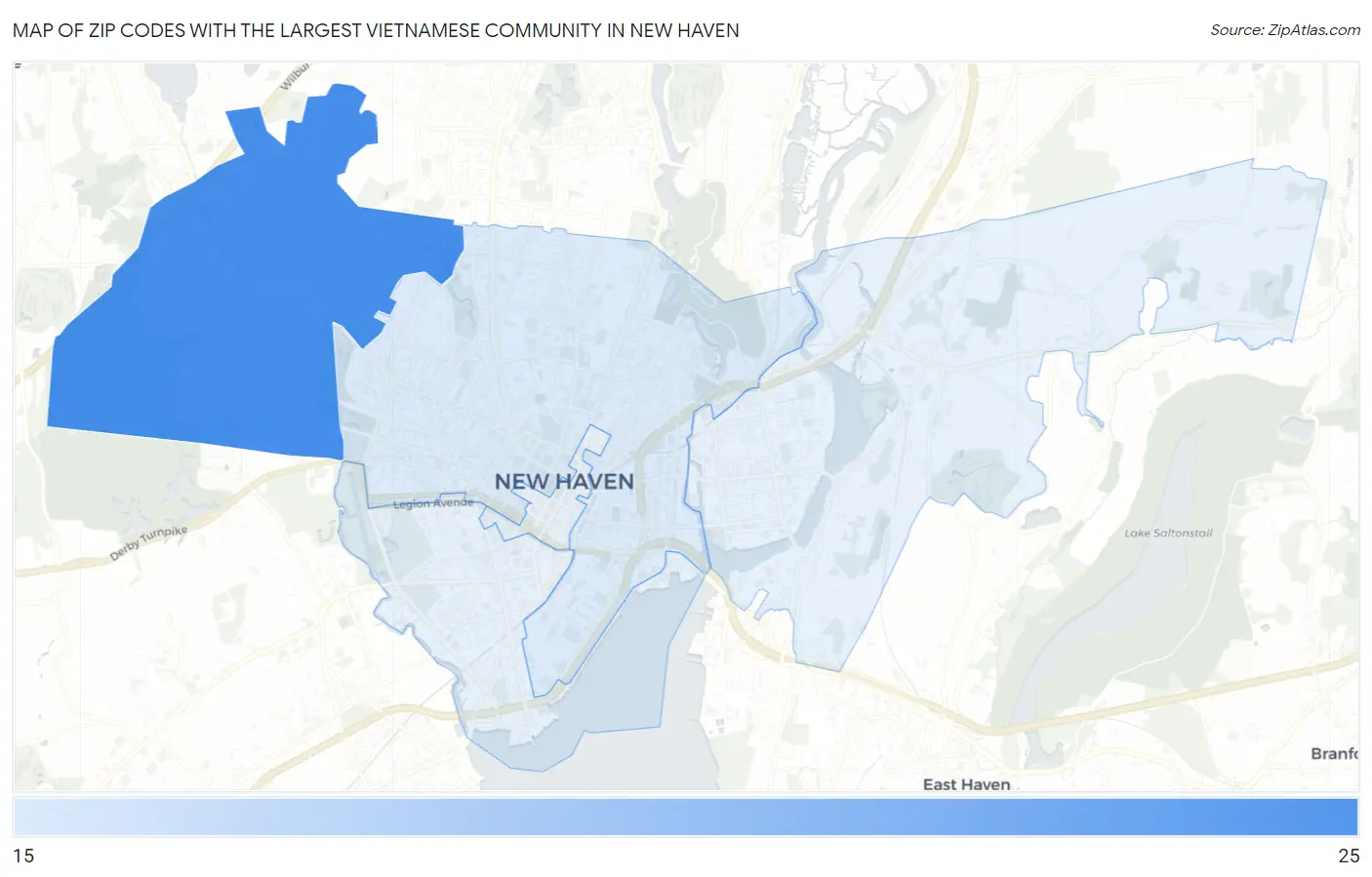 Zip Codes with the Largest Vietnamese Community in New Haven Map