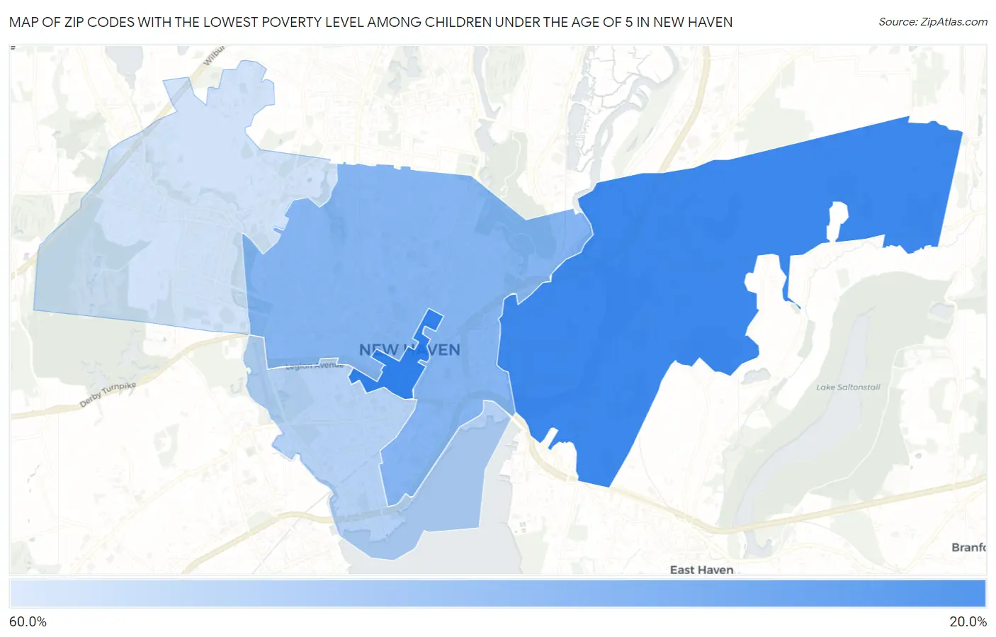 Zip Codes with the Lowest Poverty Level Among Children Under the Age of 5 in New Haven Map