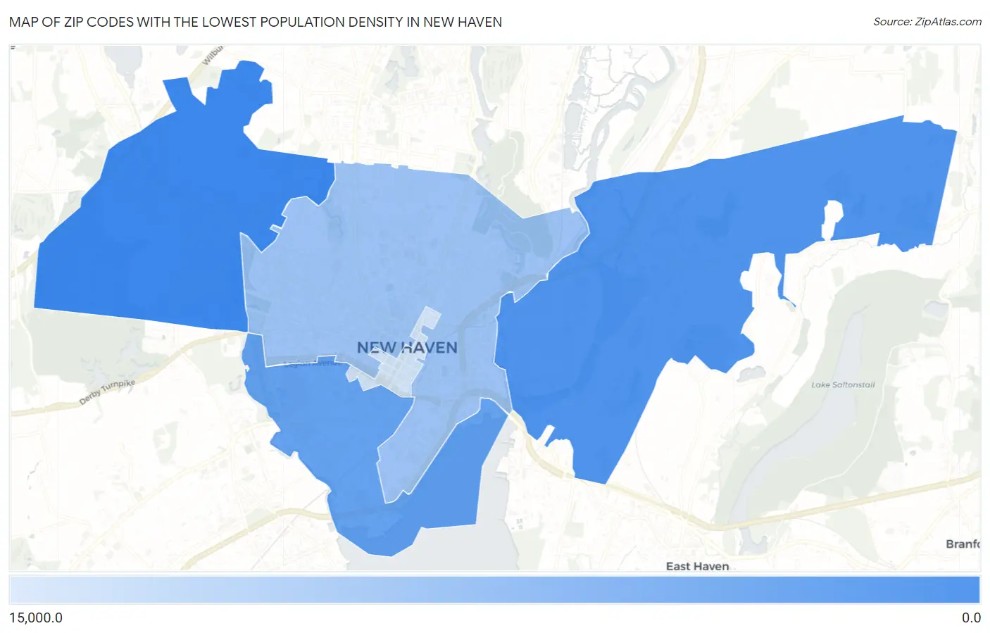 Zip Codes with the Lowest Population Density in New Haven Map