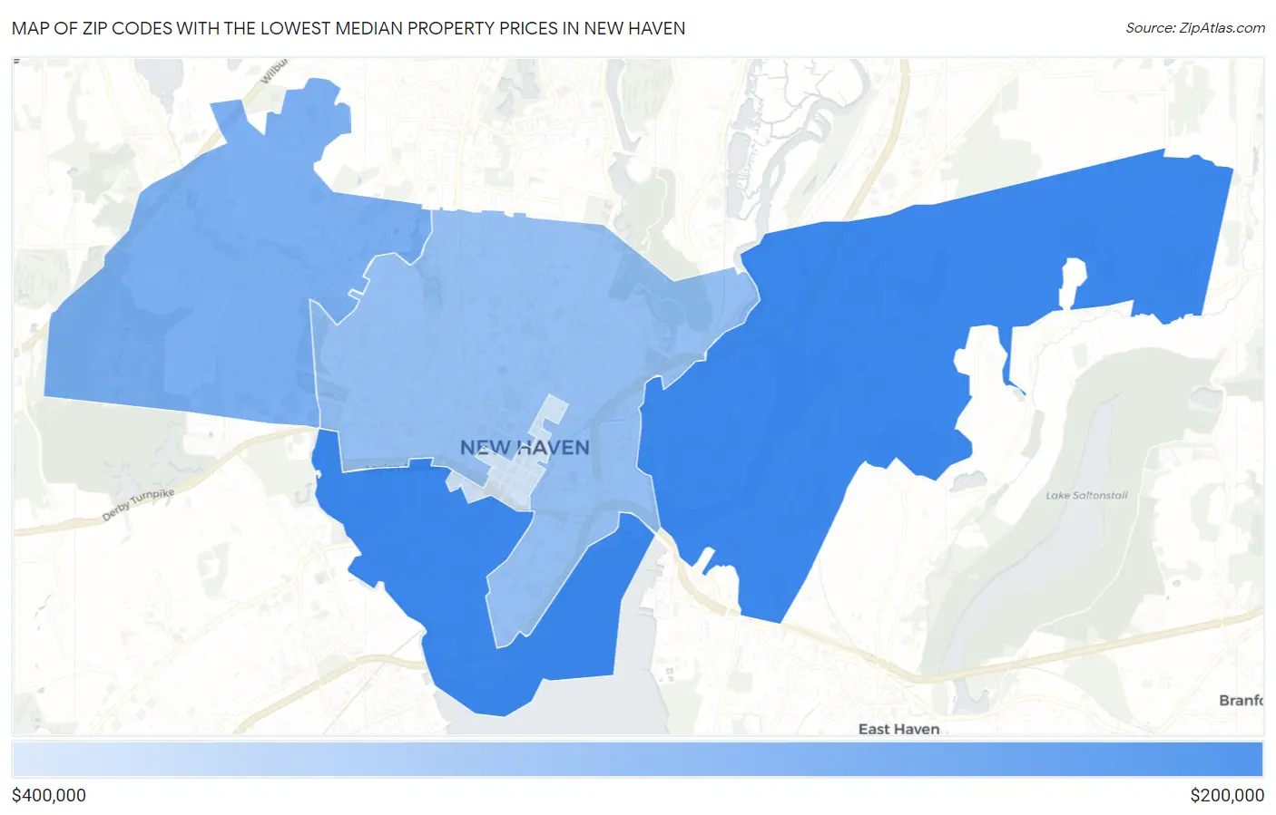 Zip Codes with the Lowest Median Property Prices in New Haven Map