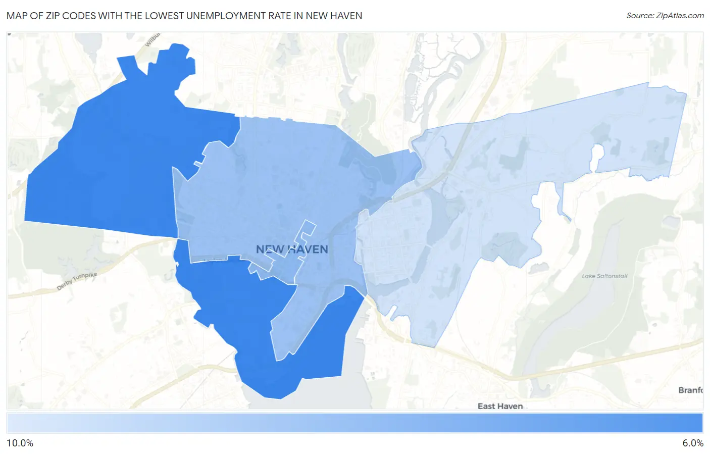 Zip Codes with the Lowest Unemployment Rate in New Haven Map