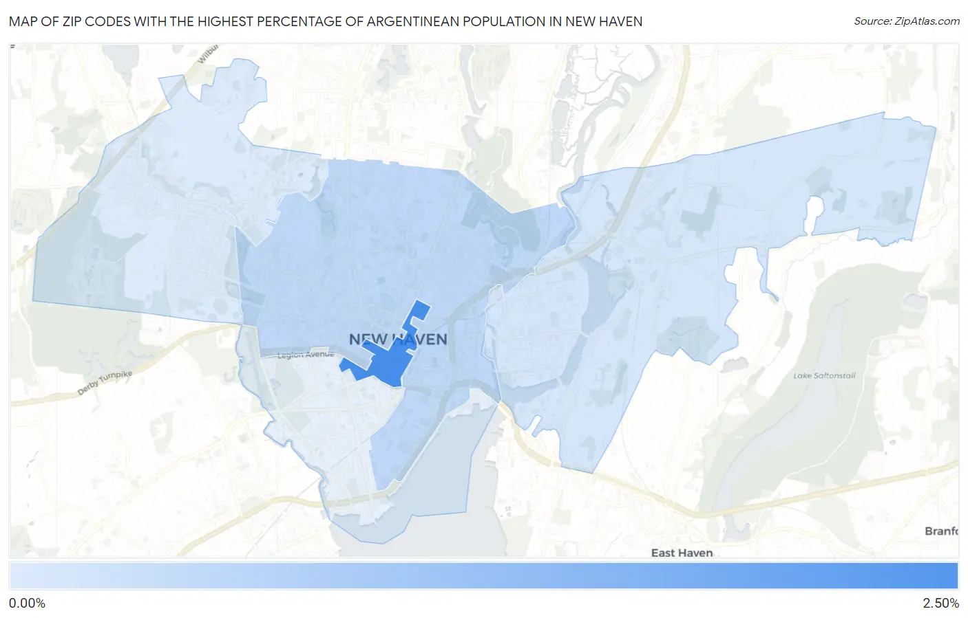 Zip Codes with the Highest Percentage of Argentinean Population in New Haven Map