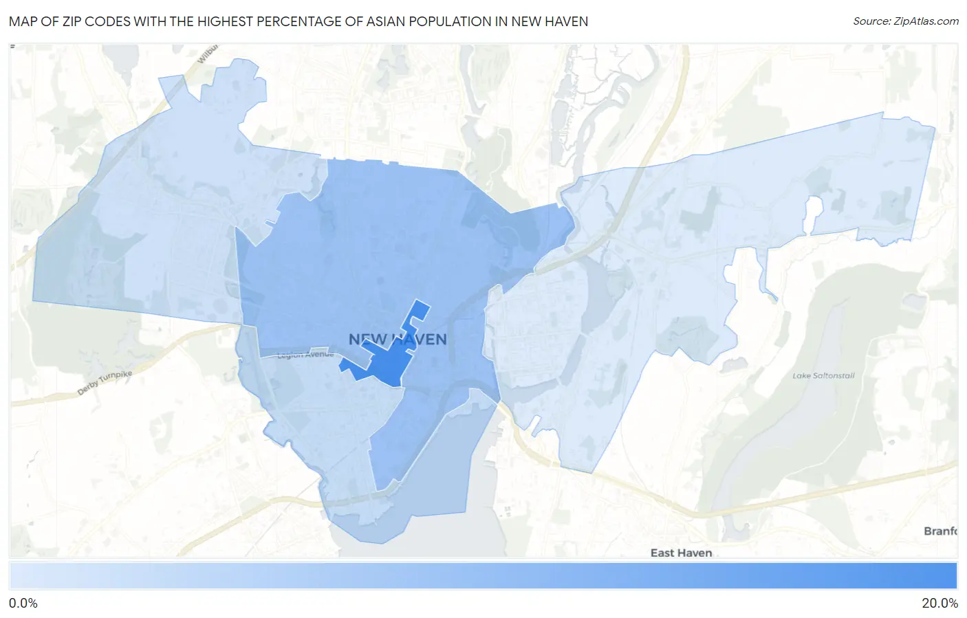 Zip Codes with the Highest Percentage of Asian Population in New Haven Map
