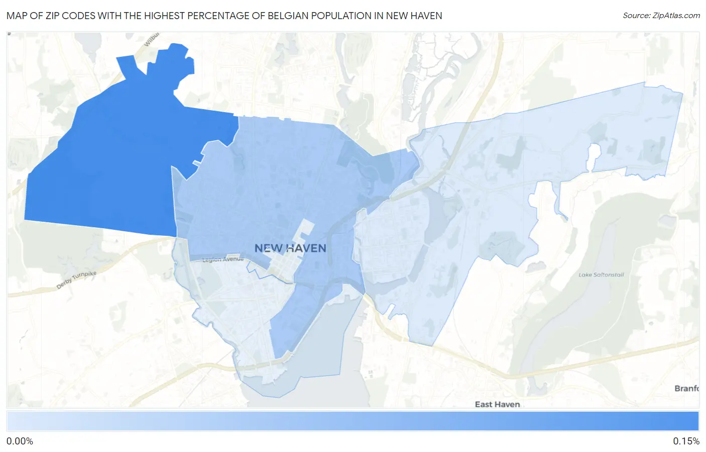 Zip Codes with the Highest Percentage of Belgian Population in New Haven Map