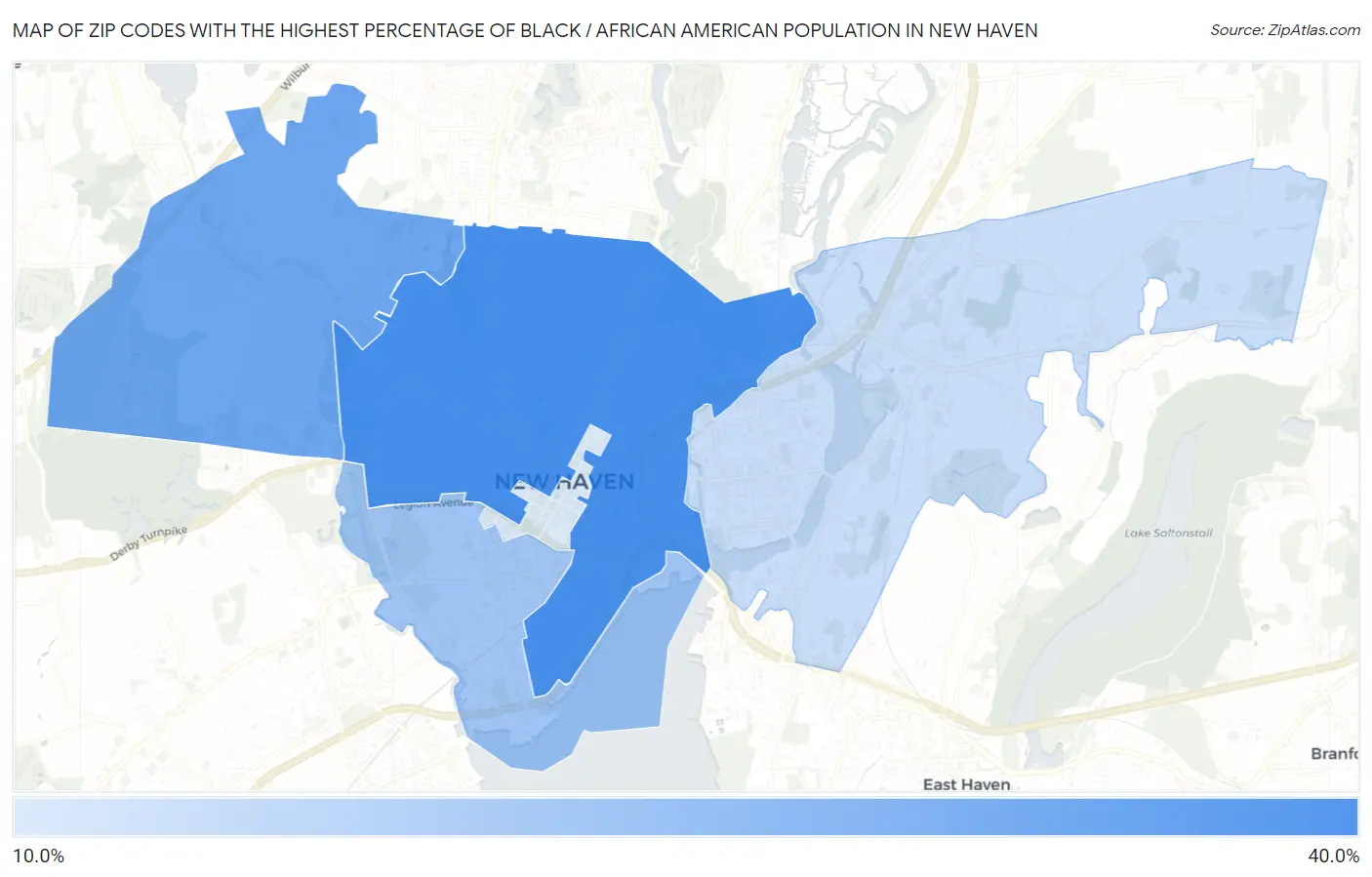 Zip Codes with the Highest Percentage of Black / African American Population in New Haven Map
