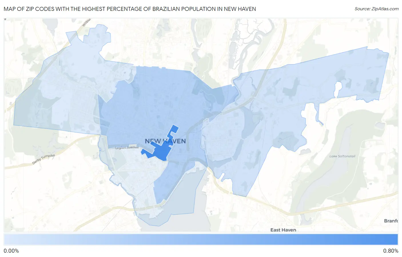 Zip Codes with the Highest Percentage of Brazilian Population in New Haven Map