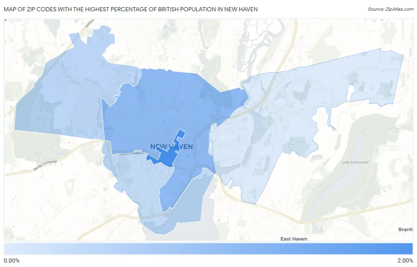 Zip Codes with the Highest Percentage of British Population in New Haven Map