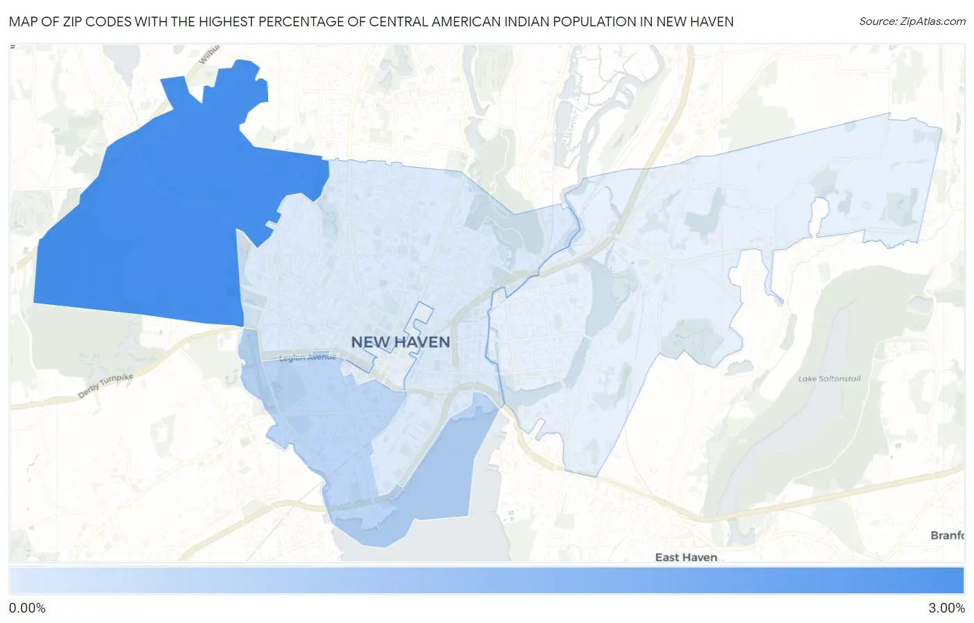 Zip Codes with the Highest Percentage of Central American Indian Population in New Haven Map