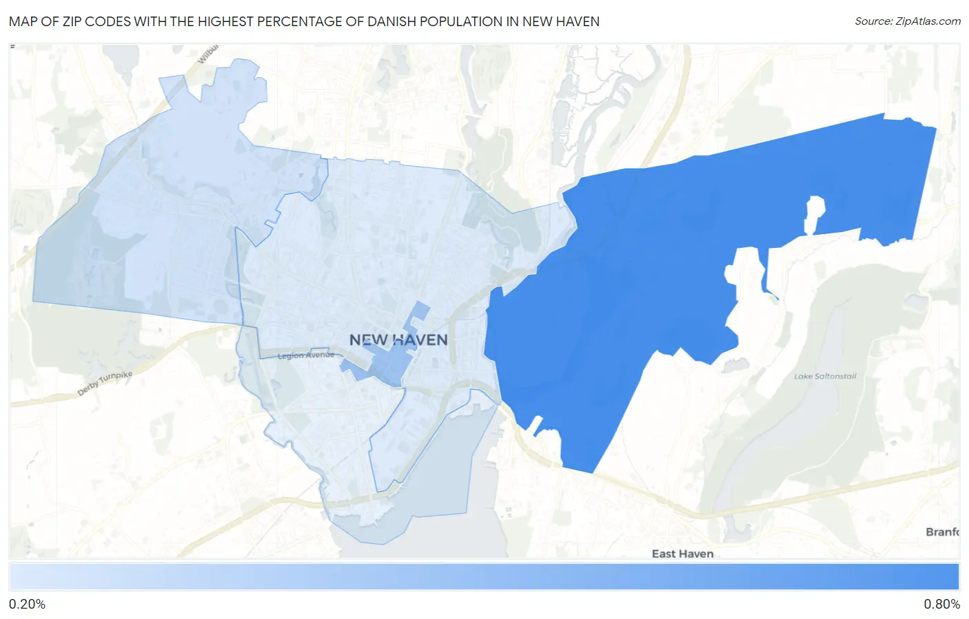 Zip Codes with the Highest Percentage of Danish Population in New Haven Map