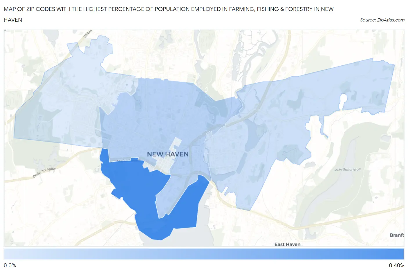 Zip Codes with the Highest Percentage of Population Employed in Farming, Fishing & Forestry in New Haven Map