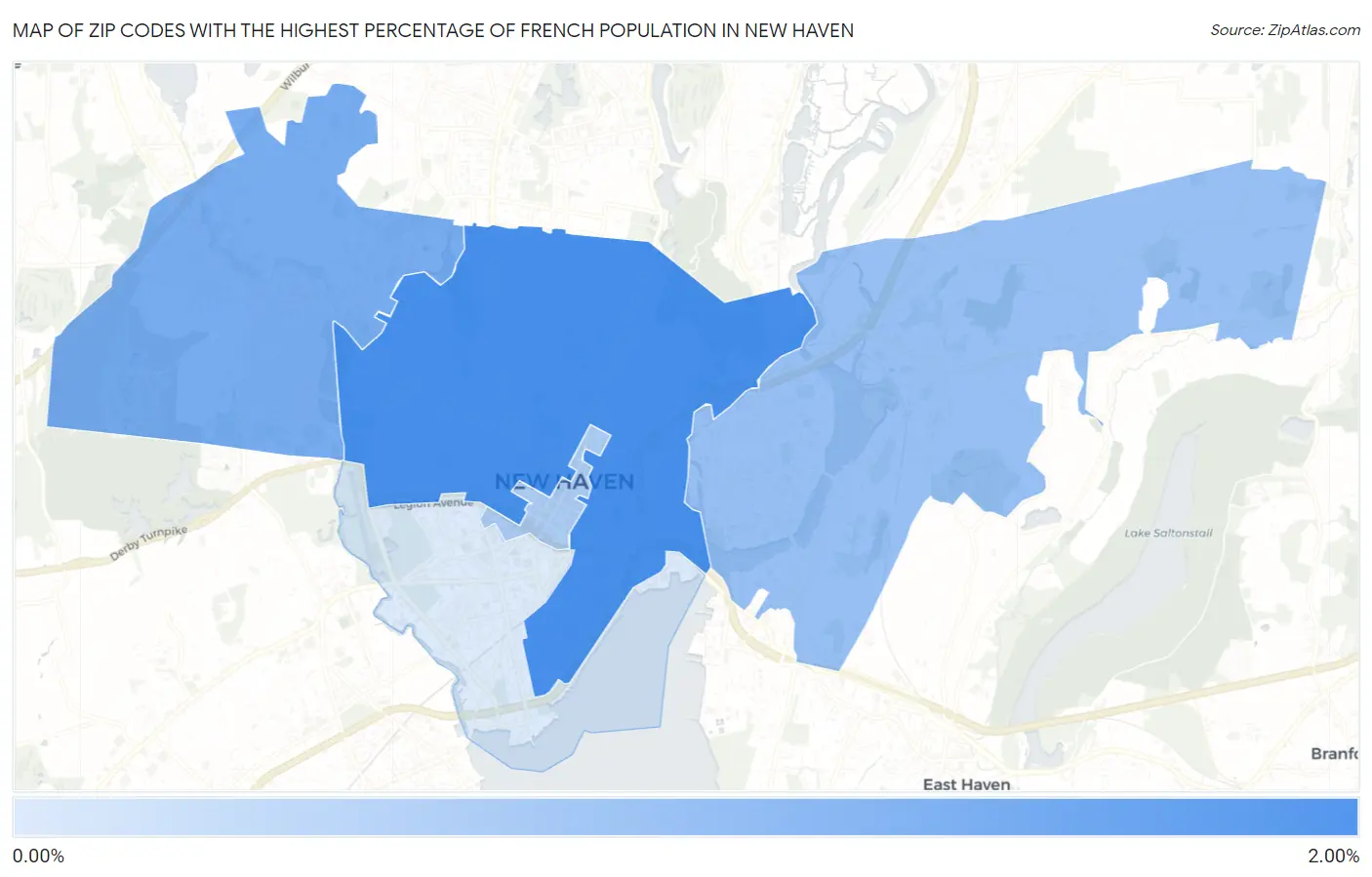 Zip Codes with the Highest Percentage of French Population in New Haven Map
