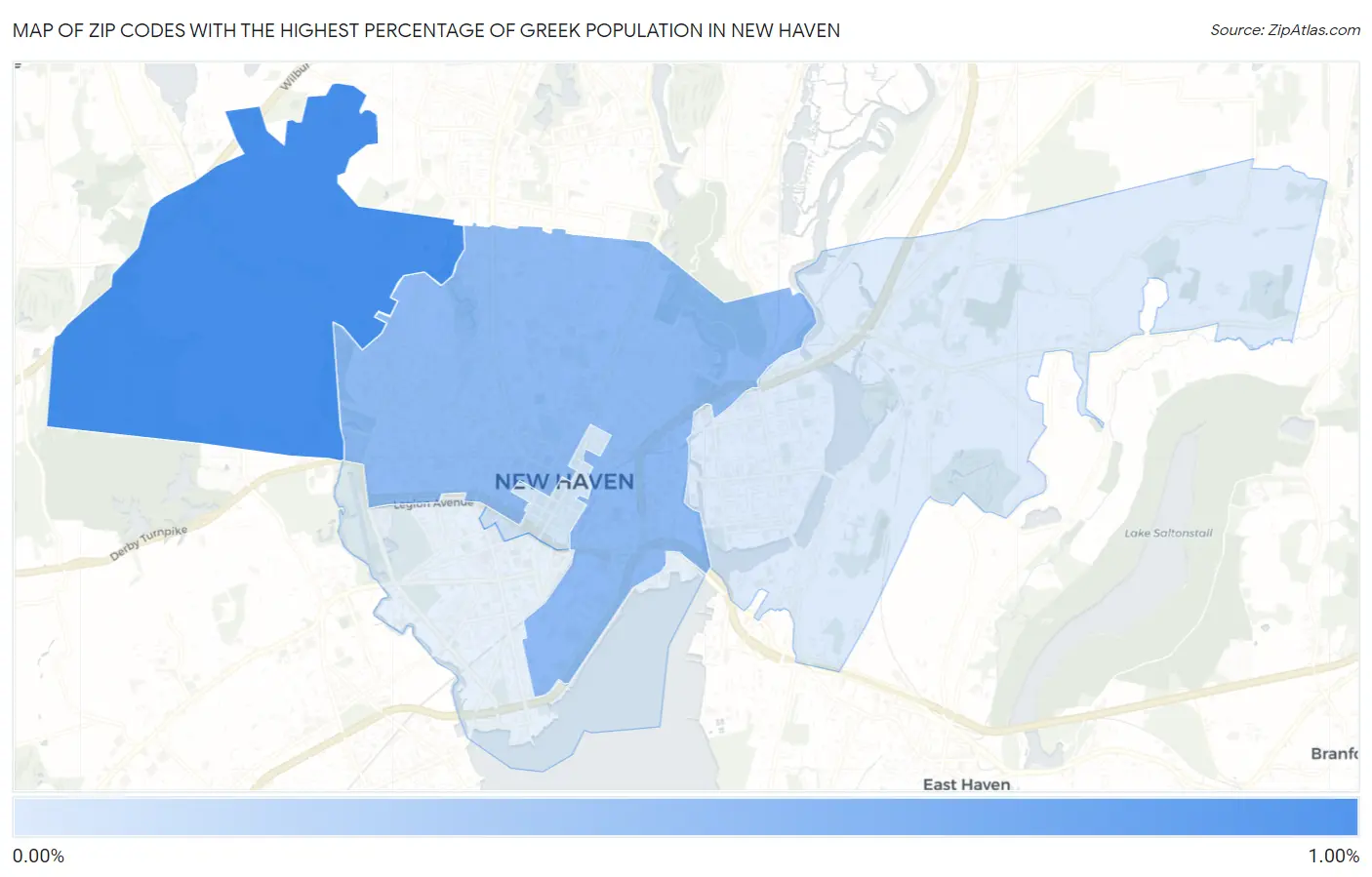 Zip Codes with the Highest Percentage of Greek Population in New Haven Map