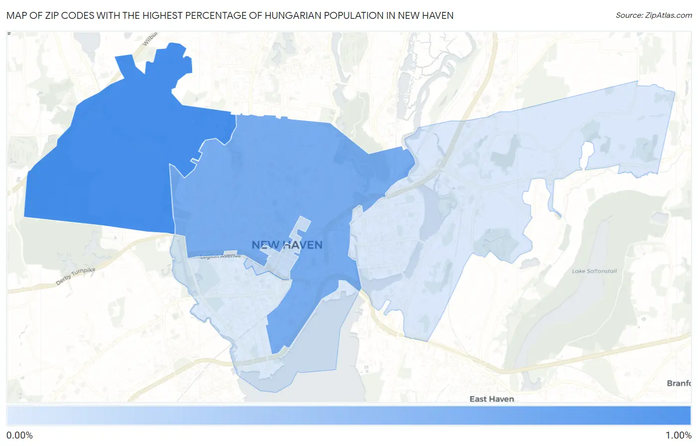 Zip Codes with the Highest Percentage of Hungarian Population in New Haven Map