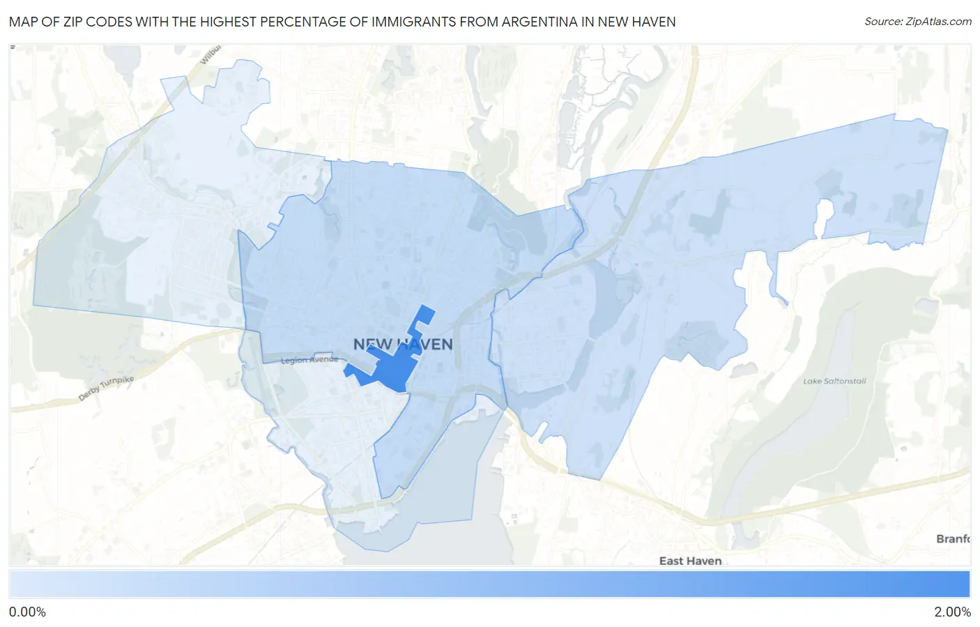 Zip Codes with the Highest Percentage of Immigrants from Argentina in New Haven Map