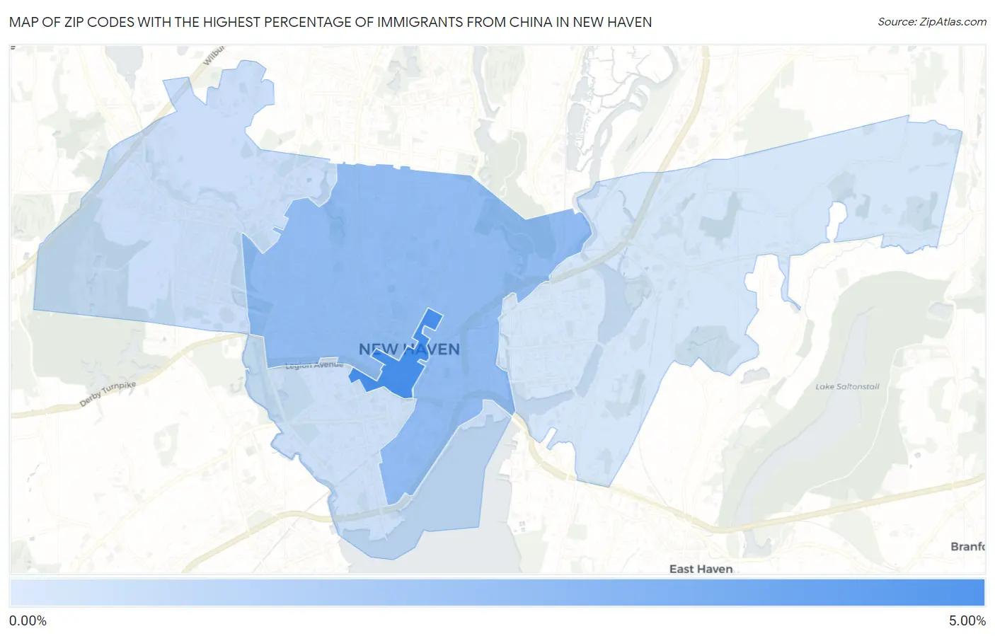 Zip Codes with the Highest Percentage of Immigrants from China in New Haven Map