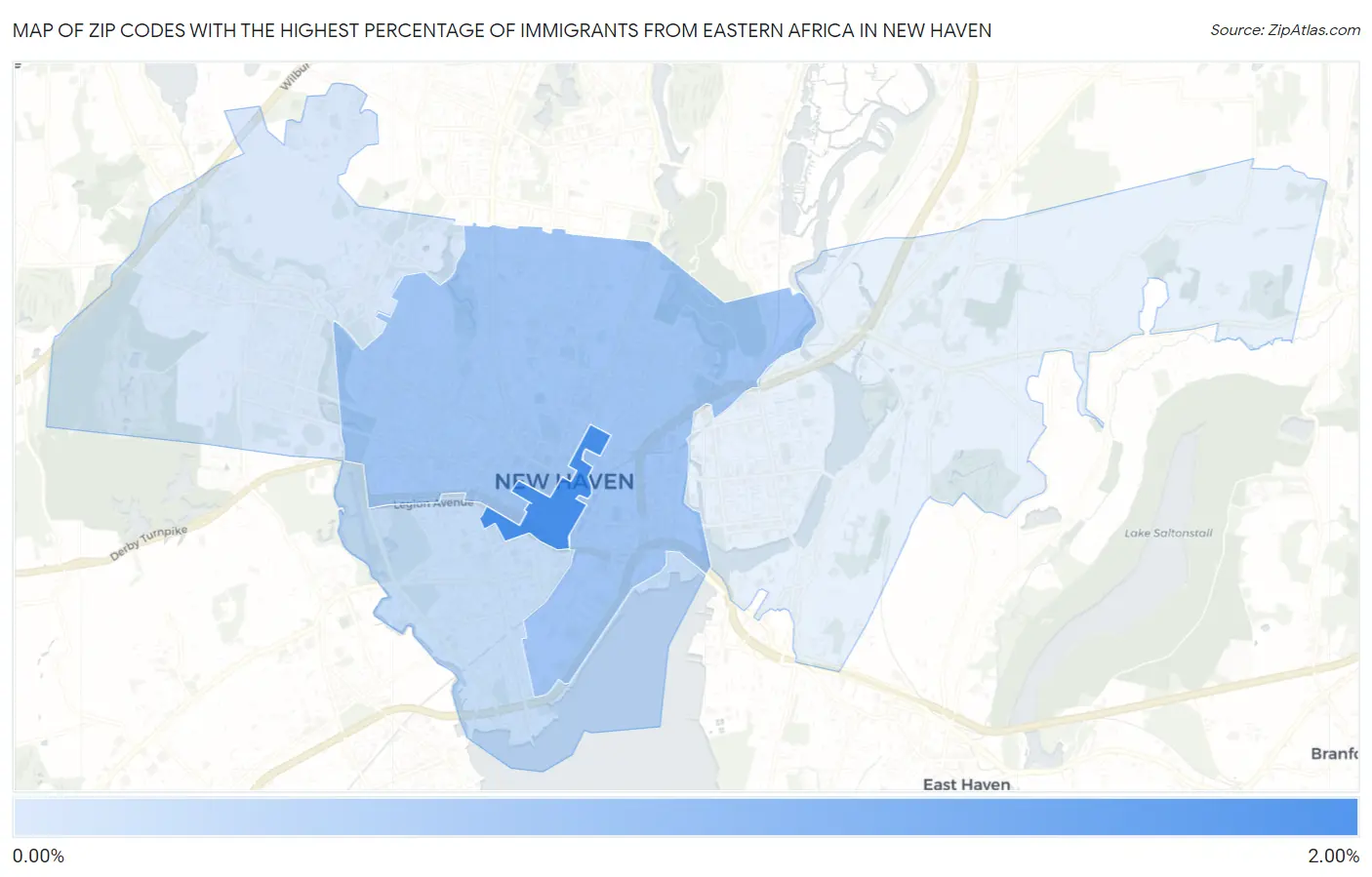 Zip Codes with the Highest Percentage of Immigrants from Eastern Africa in New Haven Map