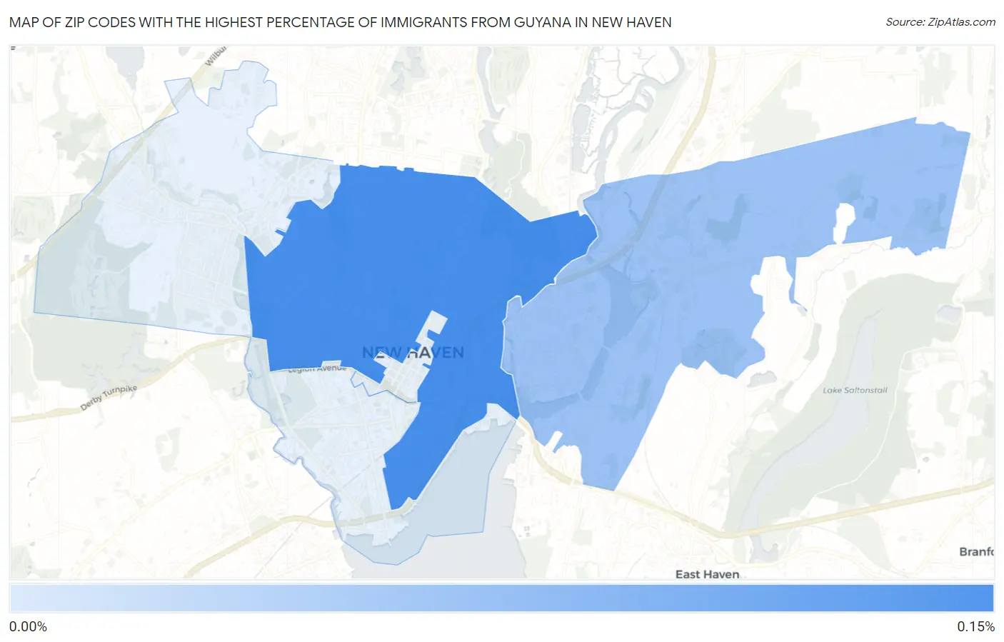 Zip Codes with the Highest Percentage of Immigrants from Guyana in New Haven Map
