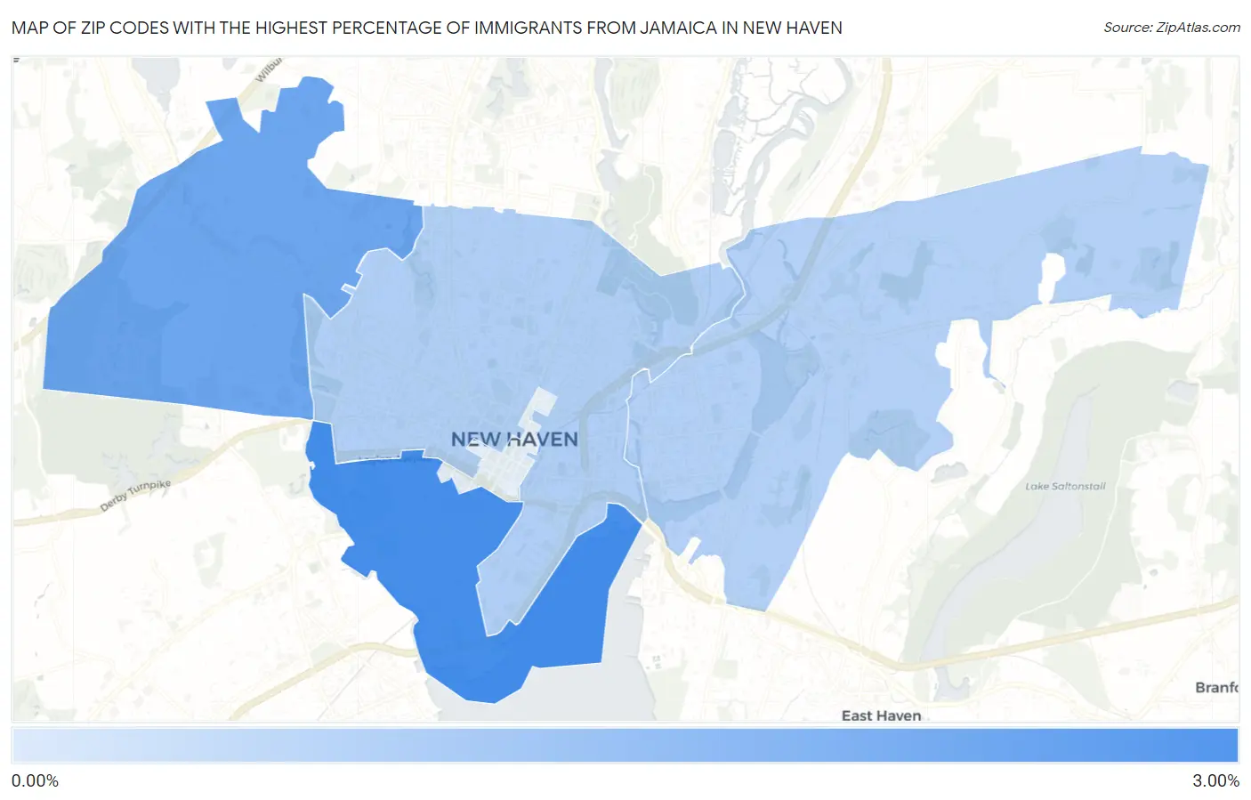 Zip Codes with the Highest Percentage of Immigrants from Jamaica in New Haven Map