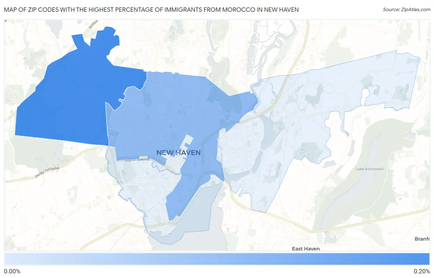 Zip Codes with the Highest Percentage of Immigrants from Morocco in New Haven Map