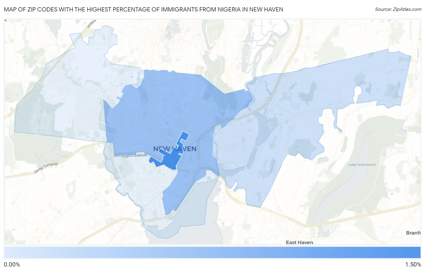 Zip Codes with the Highest Percentage of Immigrants from Nigeria in New Haven Map
