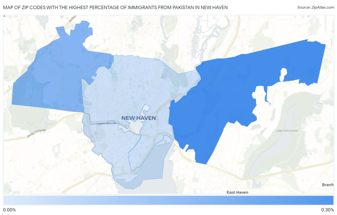 Zip Codes with the Highest Percentage of Immigrants from Pakistan in New Haven Map