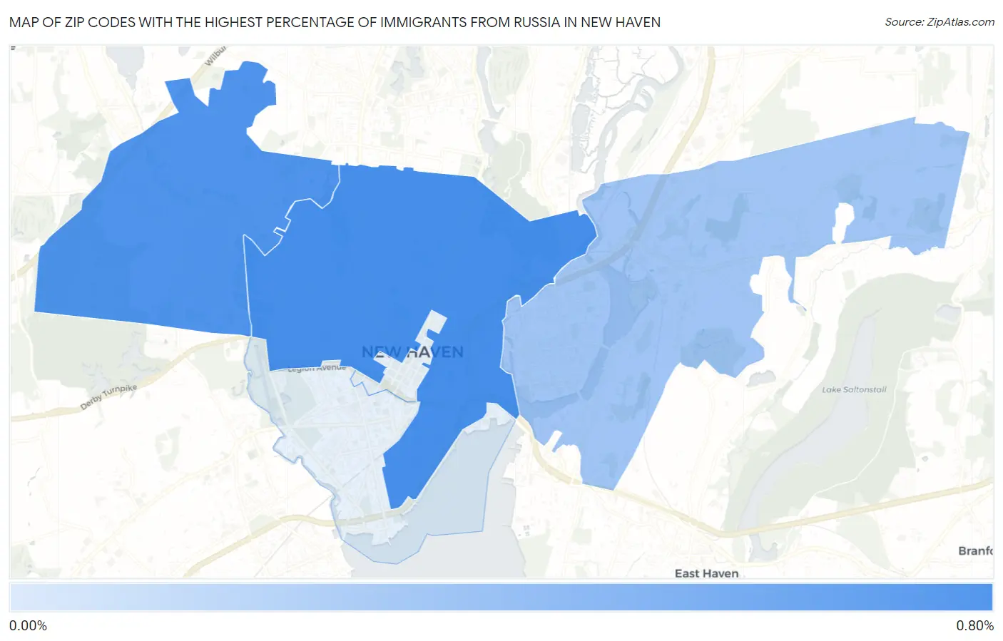 Zip Codes with the Highest Percentage of Immigrants from Russia in New Haven Map